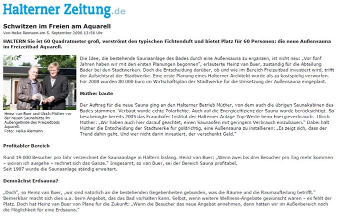 „Neue Außensauna - Schwitzen im Freien“ Freizeitbad Aquarell Haltern